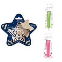 Kit pour biscuit en relief Étoile + 2 Stylos au chocolat vert clair et fuchsia