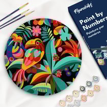Peinture par Numéro sur disque en bois Figured'Art - Toucan abstrait - Kit de Loisir Créatif DIY Numéro d'Art Complet - 30cm de diamètre