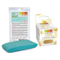 Pâte à sucre bleu clair 100 g + paillettes dorées