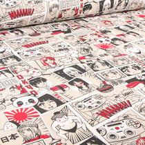 Tissu Toile de Coton BD Manga sur fond Naturel