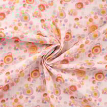 Tissu Double gaze de Coton Digital Ronds sur fond Pêche - Au mètre