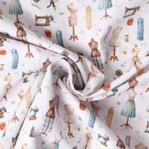 Tissu Coton imprimé Couture Moments sur fond Blanc