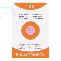 Étui de 100 fiches - bristol quadrillé 5x5 perforé 100x150mm - Couleurs assorties - x 10 - Exacompta