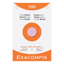 Étui de 100 fiches - bristol quadrillé 5x5 perforé 100x150mm - Couleurs assorties - x 10 - Exacompta