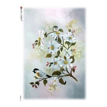 1 feuille de papier de riz 22.5 x 32 cm découpage collage Paper Designs OISEAU SUR BRANCHE DE FLEURS 0165