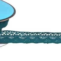 Bobine 25m dentelle éventail 19mm bleu canard