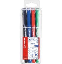 Lot de 5 stylos-feutres pointe fine 0,3 mm - STABILO - Noir, bleu, rouge, vert