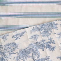 Tissu Coton Matelassé réversible Mathilda rayures Bleu sur fond Blanc cassé