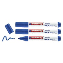 Lot de 3 marqueurs textiles permanents pointe ronde 2-3 mm - EDDING - Bleu