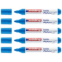 Lot de 5 marqueurs textiles permanents pointe ronde 2-3 mm - EDDING - Bleu clair