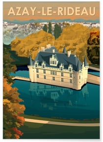 Affiche ville Azay-le-Rideau | A3 : 29,7x42cm