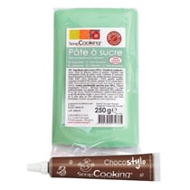 Pâte à sucre vert d'eau 250 g + Stylo chocolat