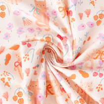 Tissu Coton imprimé Arty Chatons fleuris sur fond Pêche