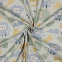 Tissu Softshell imprimé Animaux de la jungle sur fond Vert d'eau