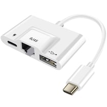 Adaptateur USB-C vers Ethernet / USB / USB-C Compact Plug and Play Blanc