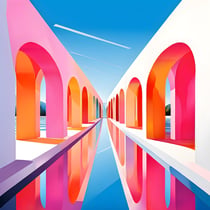 Tableau sur verre synthétique architecture abstraite colorée 90x90 cm