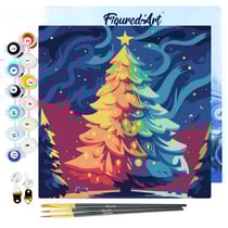 Mini Peinture par Numéros Figured'Art 20x20cm avec cadre Sapin de Noël Coloré - Petit Format