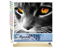 Peinture par Numéro Figured'Art - Chat aux yeux perçants - Kit de Loisir Créatif DIY Numéro d'Art Complet - 40x50cm toile roulée + châssis en bois à monter
