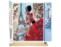 Peinture par Numéro Figured'Art - Belle Femme et Tour Eiffel - Kit de Loisir Créatif DIY Numéro d'Art Complet - 40x50cm toile roulée + châssis en bois à monter