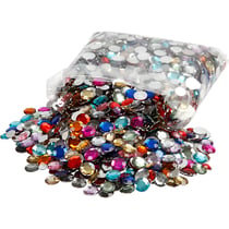 Pierres de strass, rond, d 6+9+12 mm, ass. de couleurs, 3600 pièces/ 1 Pq.
