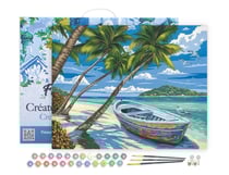 Peinture par Numéro Figured'Art avec Cadre - Barque sous les Cocotiers - Kit de Loisir Créatif DIY Numéro d'Art - 40x50cm toile tendue sur châssis