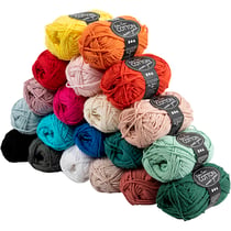 Pelote de fil de coton, L : 80-85 M, ass. de couleurs, 20x50 gr/ 1 Pq.