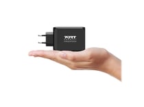 PORT Connect Chargeur Mural GaN USB-C Power Delivery™ & USB-A Quick Charge 120W avec câble type C 2 mètres Noir Prise EU