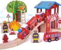 Jeu en bois - Ensemble de train de caserne de pompiers