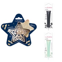 Kit pour biscuit en relief Étoile + 2 Stylos au chocolat noir et vert d'eau