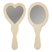 2 miroirs à main en bois à décorer Coeur et ovale 24 cm