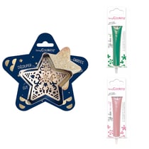 Kit pour biscuit en relief Étoile + 2 Stylos au chocolat vert et rose pastel