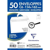 Paquet de 50 enveloppes - Blanches - C6 114x162mm - Auto-adhésive - Clairefontaine
