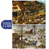 Puzzle 500 pièces - 2 Puzzles - L'Art de Pieter Brueghel : Proverbes Flamands - Le Dénombrement de Bethléem - Grafika