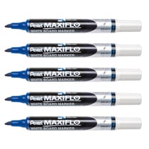 Lot de 5 marqueurs tableaux blancs effaçables - PENTEL - Pointe biseautée moyenne - Bleu - MAXIFLO