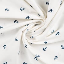 Tissu Coton imprimé Ancres bleues sur fond Blanc cassé