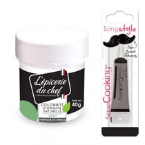 Colorant alimentaire naturel Vert 40 g + Stylo glaçage noir