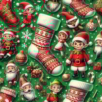 Tissu Coton imprimé Petits lutins sur fond Vert