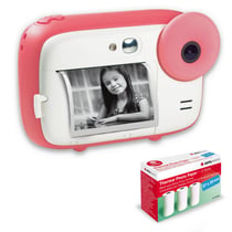 AGFAPHOTO Pack Realikids Instant Cam + 3 rouleaux Papier Thermique ATP3WH supplémentaires - Appareil Photo Instantané Enfant, Ecran LCD 2,4', Batterie Lithium, Miroir Selfie et filtre photo - Rose
