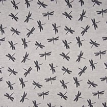 Tissu Jersey Jacquard Libellules grise sur fond Gris clair chiné