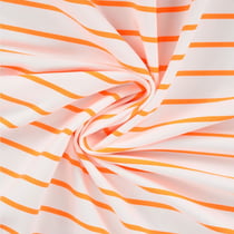 Tissu Sweat léger envers gratté rayé Orange fluo sur fond Blanc