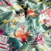 Tissu Lycra maillot de bain tropical Calypso sur fond Vert d'eau - Au mètre