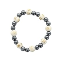 Bracelet Hématite Perles rondes 8 mm et Perles bois 1 cm - Omsaé