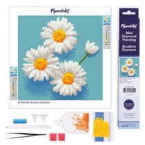 Mini Diamond Painting Broderie Diamant Figured’Art 25x25cm toile entière roulée avec diamants ronds - Jolies Marguerites Blanches