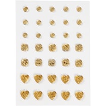 Pierres de strass, rond, carré, coeur, dim. 6+8+10 mm, or, 35 pièces/ 1 Pq.