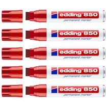 Lot de 5 marqueurs permanents - EDDING - Pointe biseautée large 5-15 mm - Corps aluminium - Rouge