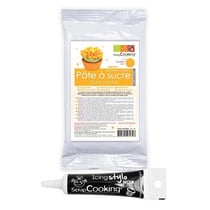Pâte à sucre orange 250 g + Stylo de glaçage noir