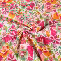 Tissu Voile de Coton digital Motif floral coloré sur fond Blanc