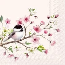 4 serviettes en papier découpage collage 33 cm PETIT OISEAU BRANCHE FLEUR ROSE OSS 101