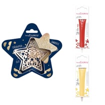 Kit pour biscuit en relief Étoile + 2 Stylos au chocolat rouge et jaune pastel