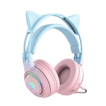 Casque Audio Stéréo Bluetooth Sans Fil Oreilles De Chat Avec Micro Détachable Bleu + Rose YONIS